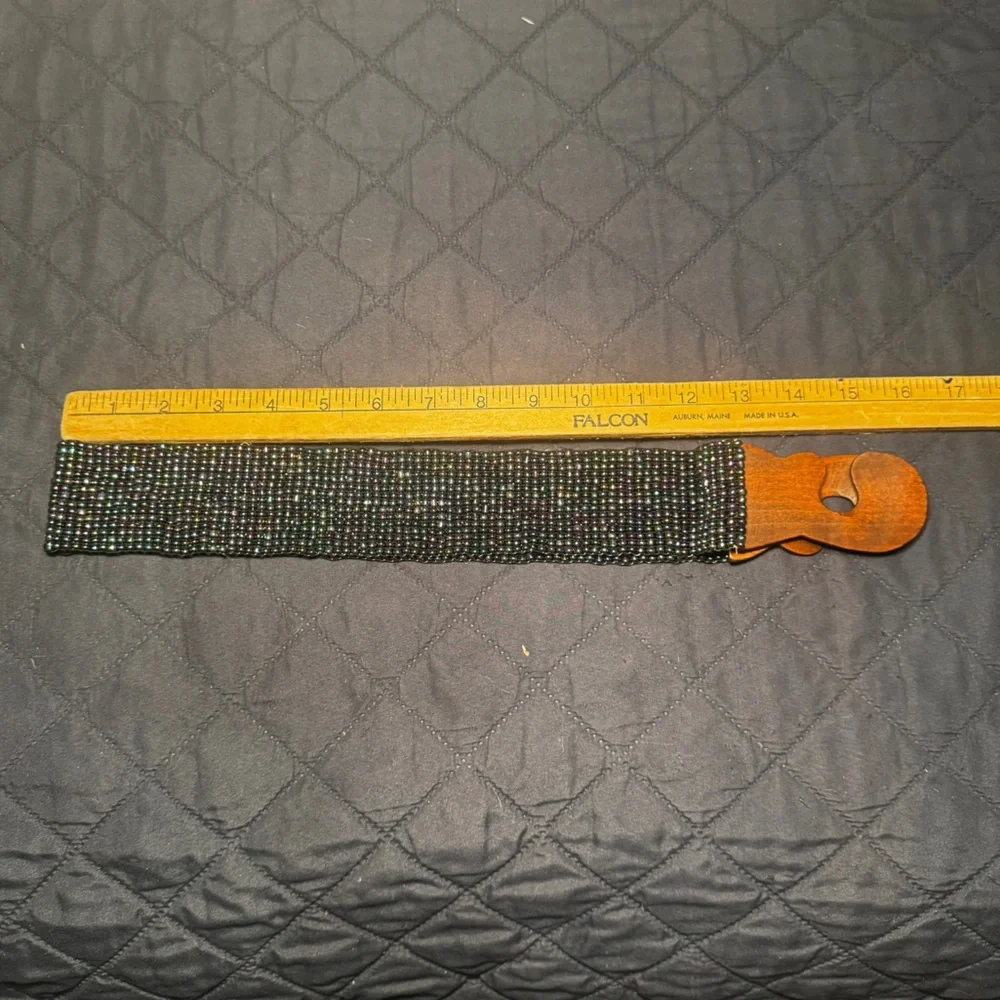 Y2K Women's Beaded Stretch Belt with Wooden Buckle